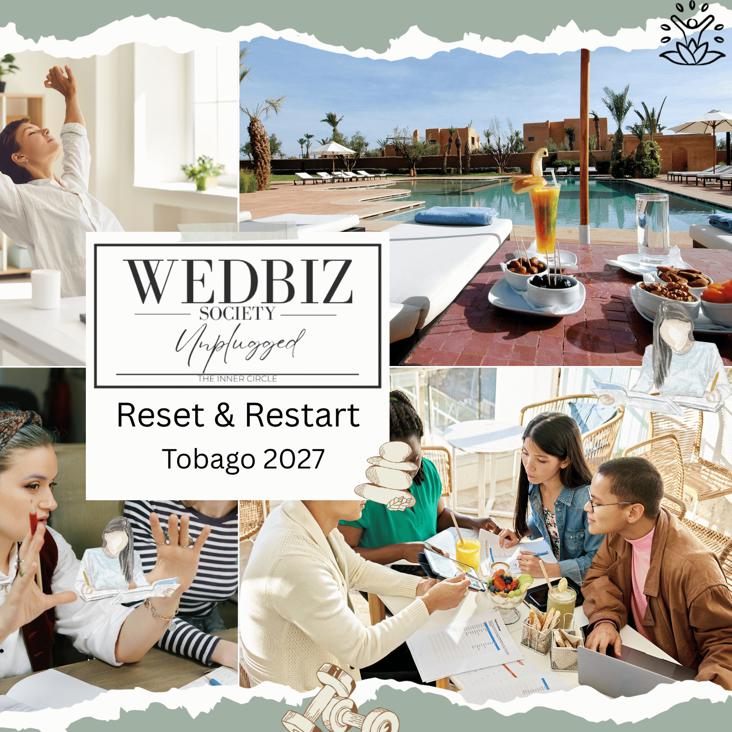 Entrepreneurs enjoying beachside dining and business planning at Tobago Retreat 2027